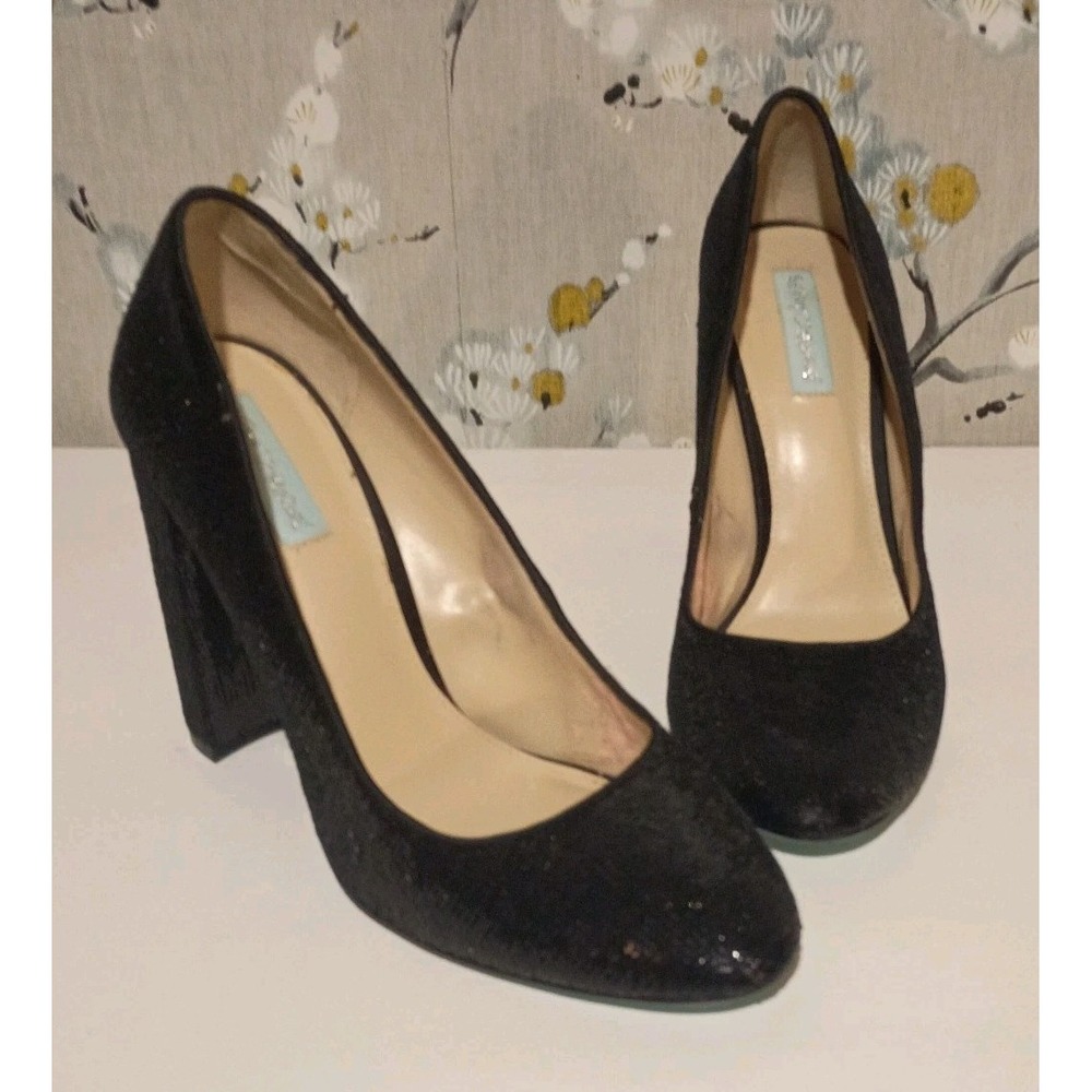 Betsey Johnson SB-Lou Black Sequin Chunky Heels Size 9.5 Shiny Sexy‎ Pumps - Picture 12 of 15